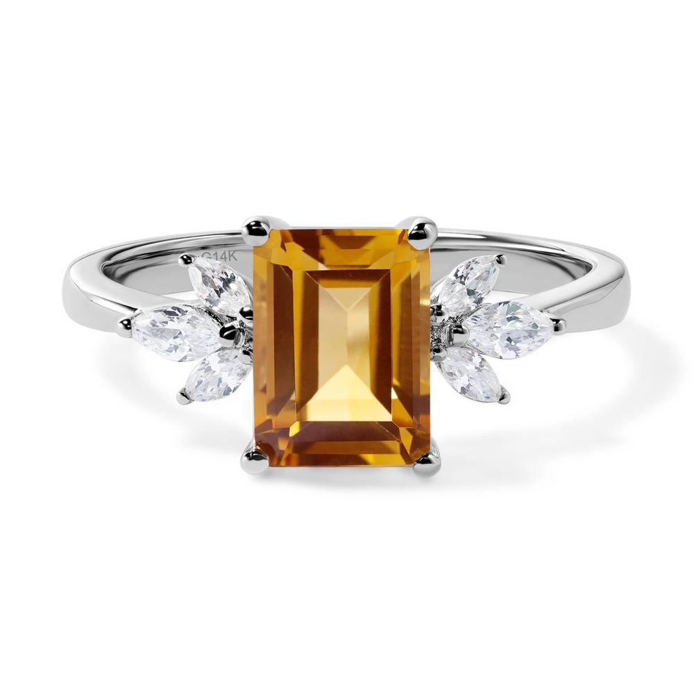 Citrine Ring Emerald Cut Wedding Ring - LUO Jewelry #metal_14k white gold