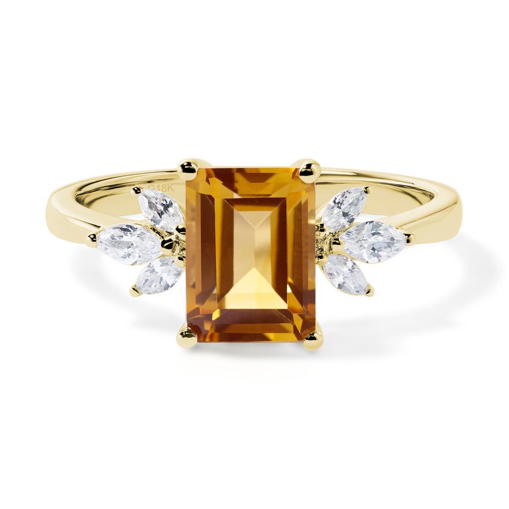Citrine Ring Emerald Cut Wedding Ring - LUO Jewelry #metal_18k yellow gold