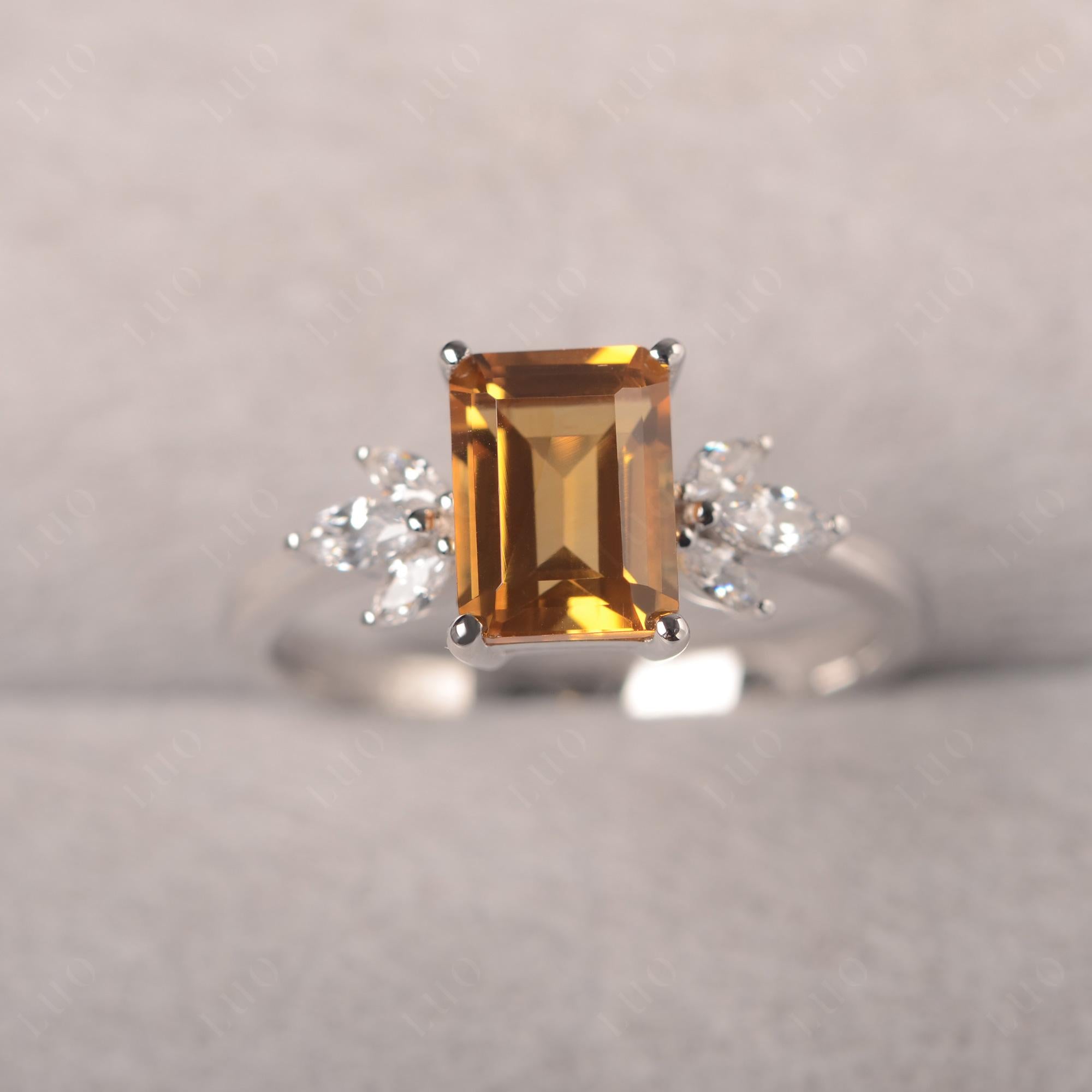 Citrine Ring Emerald Cut Wedding Ring - LUO Jewelry