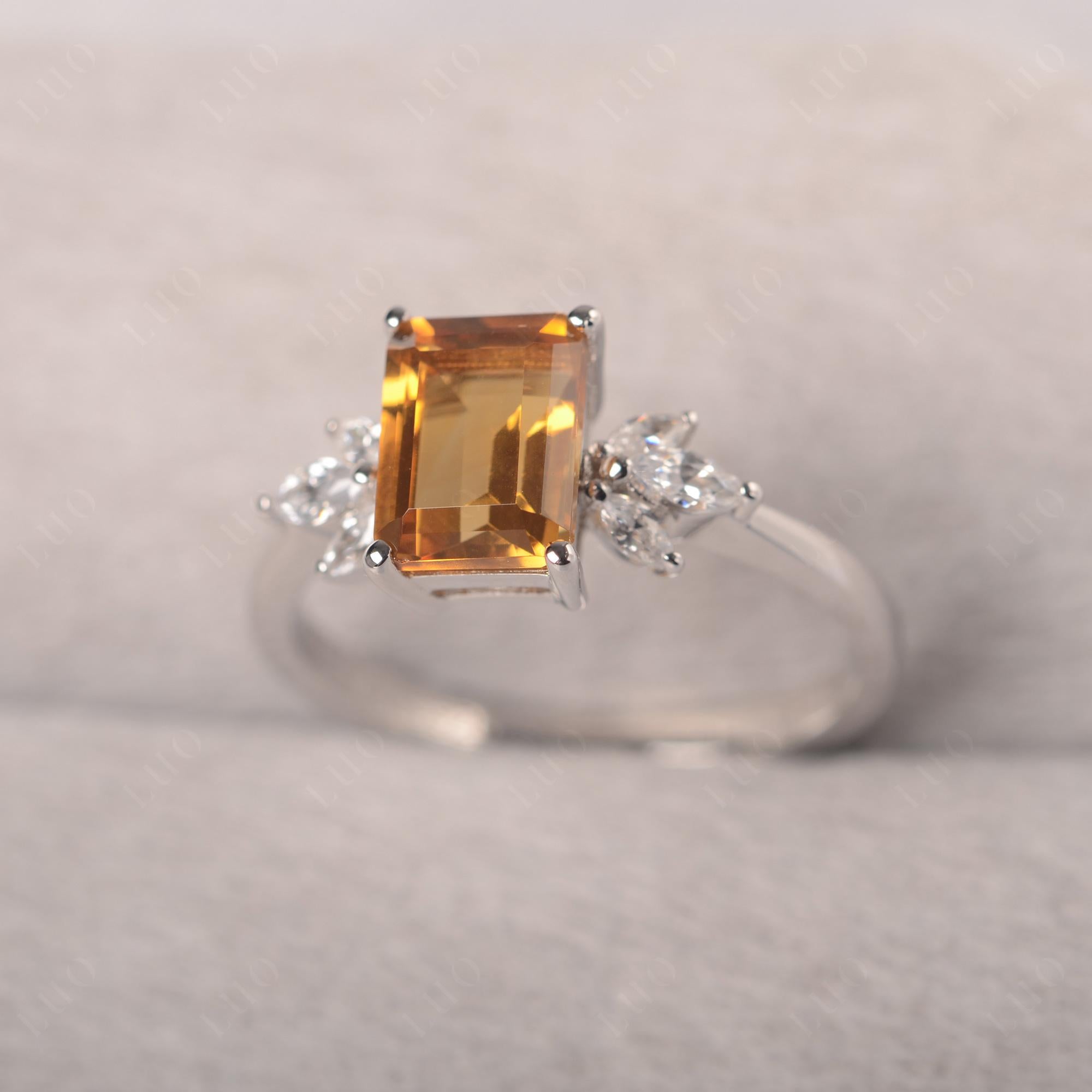 Citrine Ring Emerald Cut Wedding Ring - LUO Jewelry