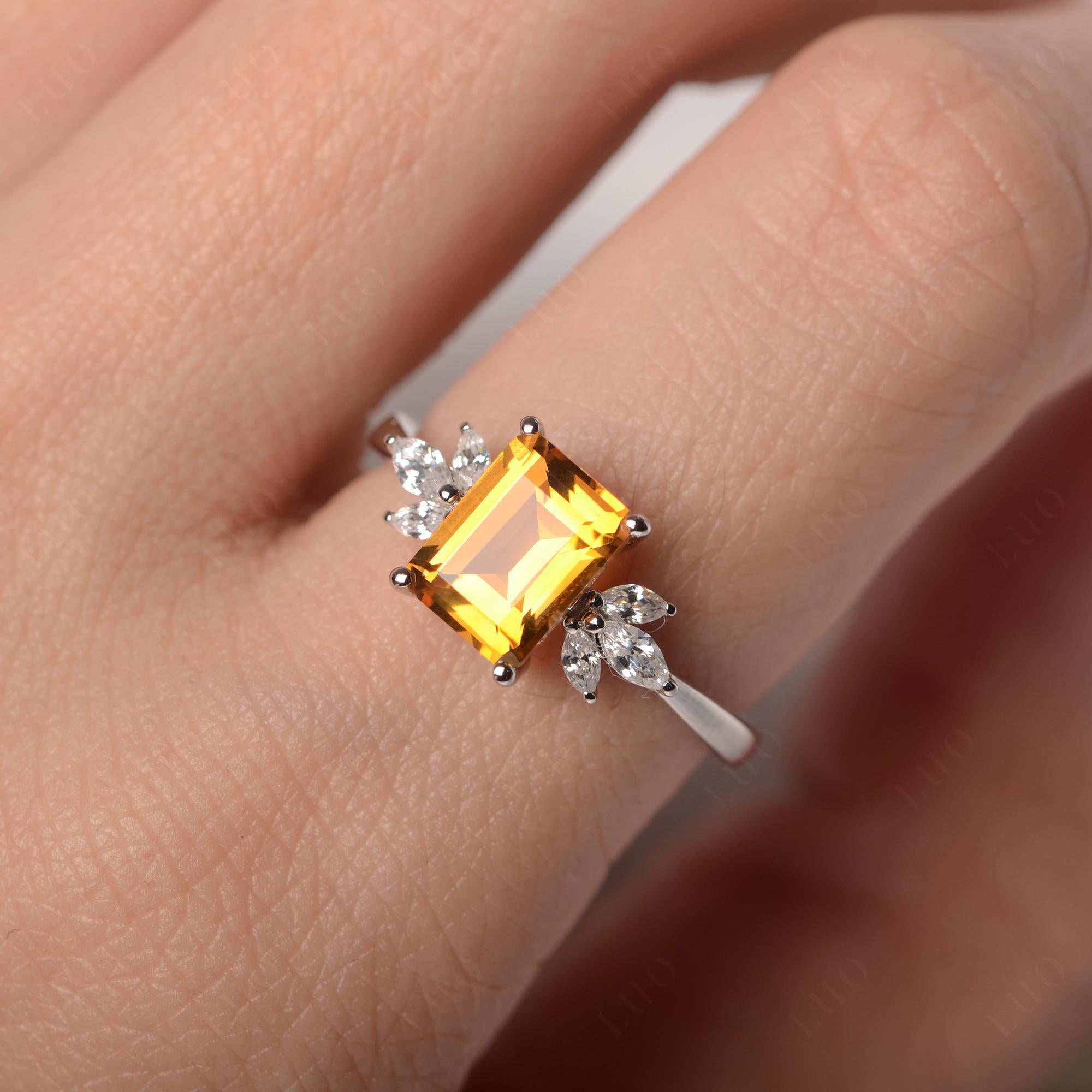 Citrine Ring Emerald Cut Wedding Ring - LUO Jewelry