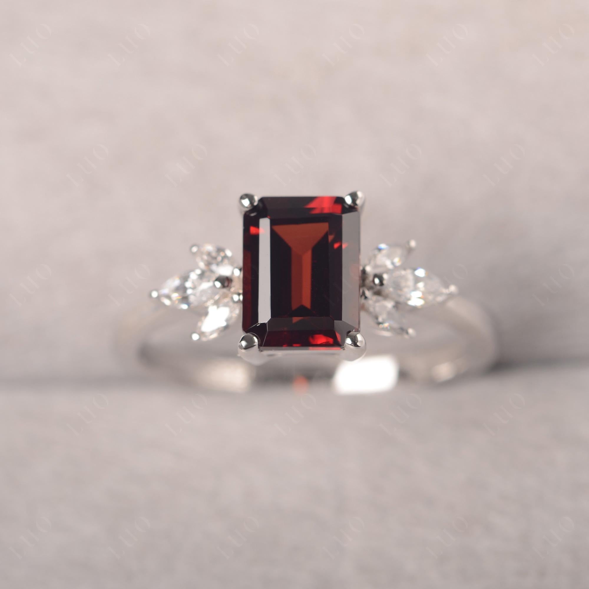 Garnet Ring Emerald Cut Wedding Ring - LUO Jewelry
