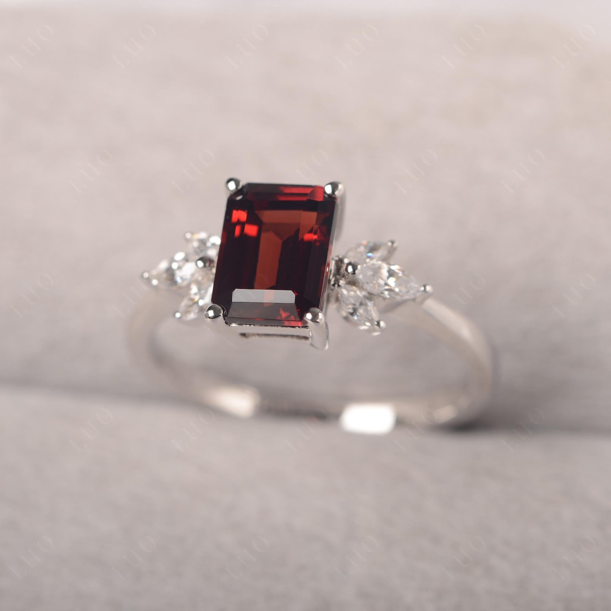 Garnet Ring Emerald Cut Wedding Ring - LUO Jewelry