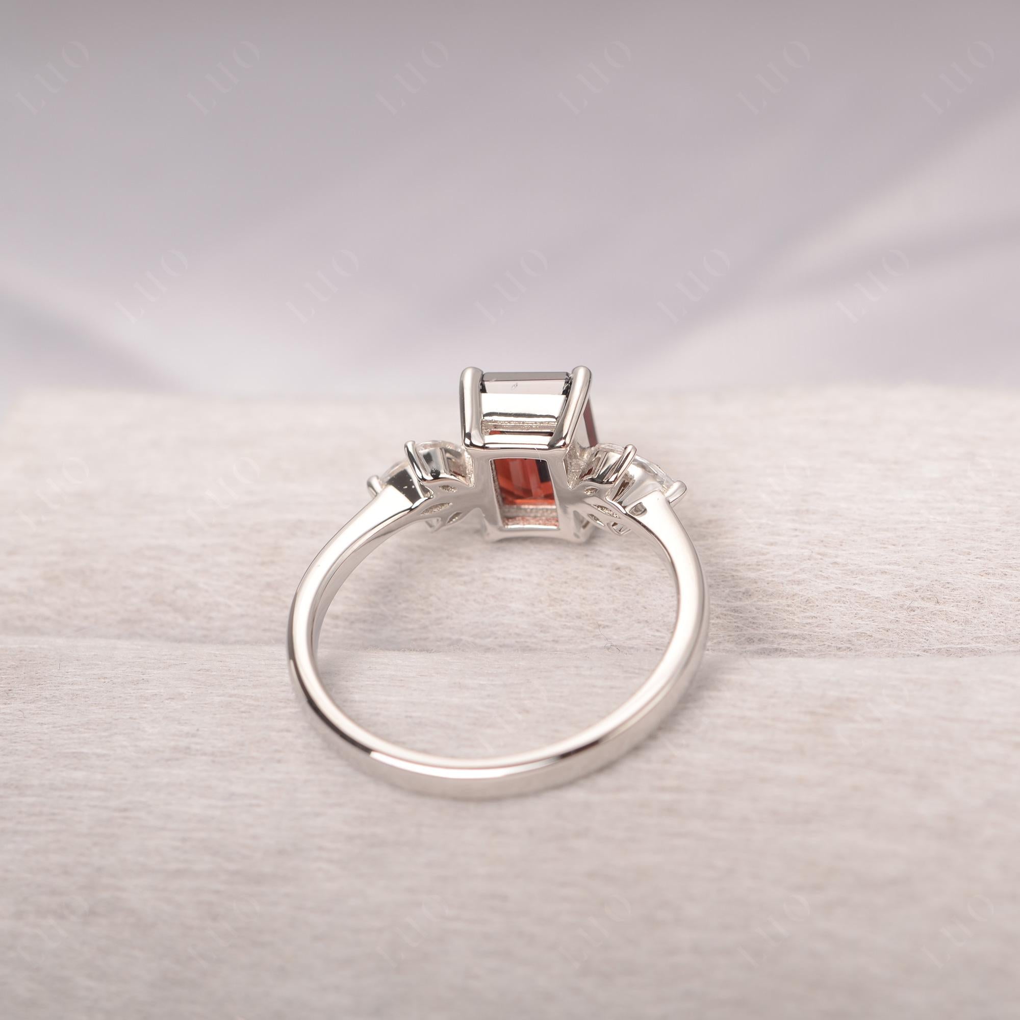 Garnet Ring Emerald Cut Wedding Ring - LUO Jewelry