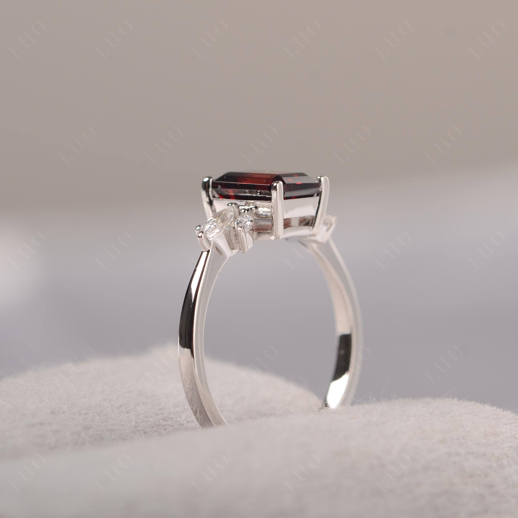 Garnet Ring Emerald Cut Wedding Ring - LUO Jewelry