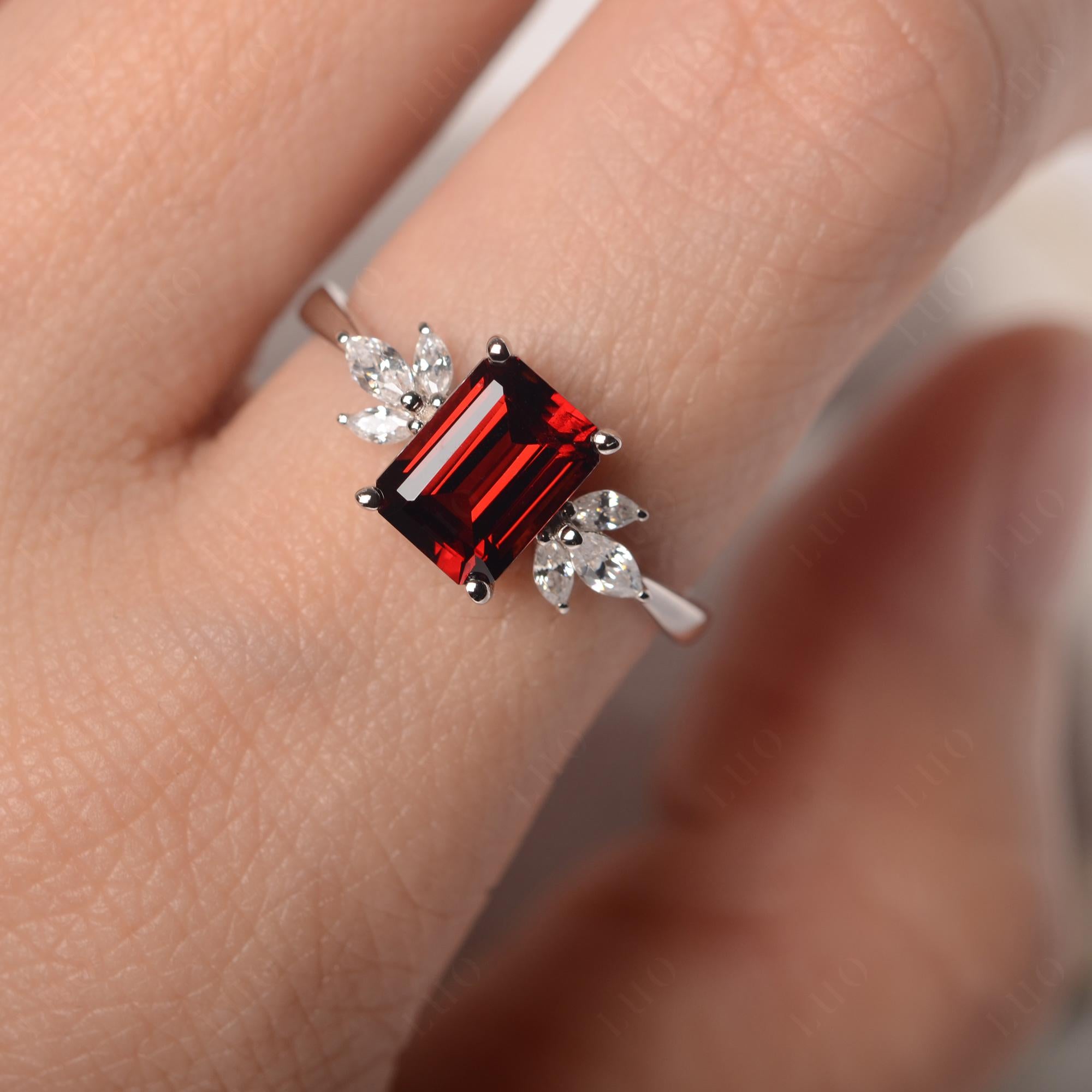 Garnet Ring Emerald Cut Wedding Ring - LUO Jewelry