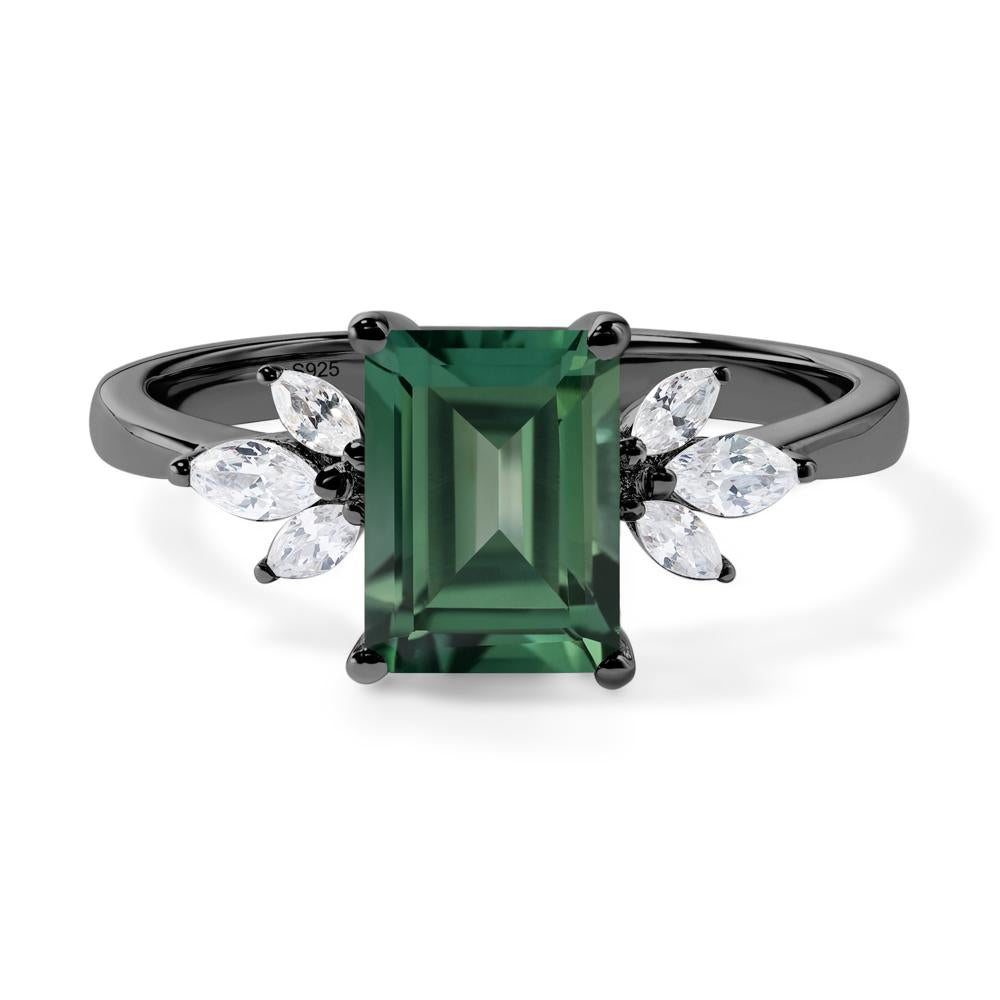 Lab Green Sapphire Ring Emerald Cut Wedding Ring - LUO Jewelry #metal_black finish sterling silver