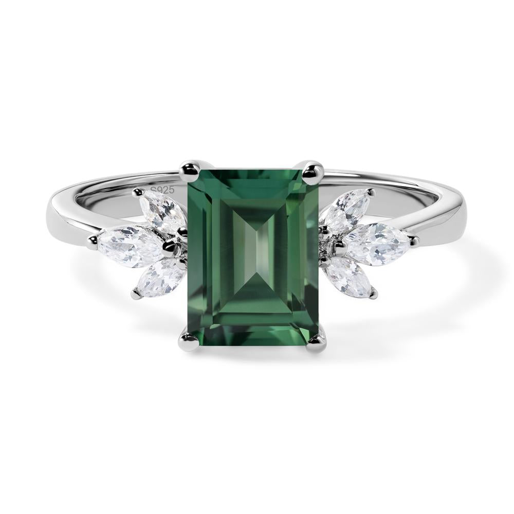 Lab Green Sapphire Ring Emerald Cut Wedding Ring - LUO Jewelry #metal_sterling silver