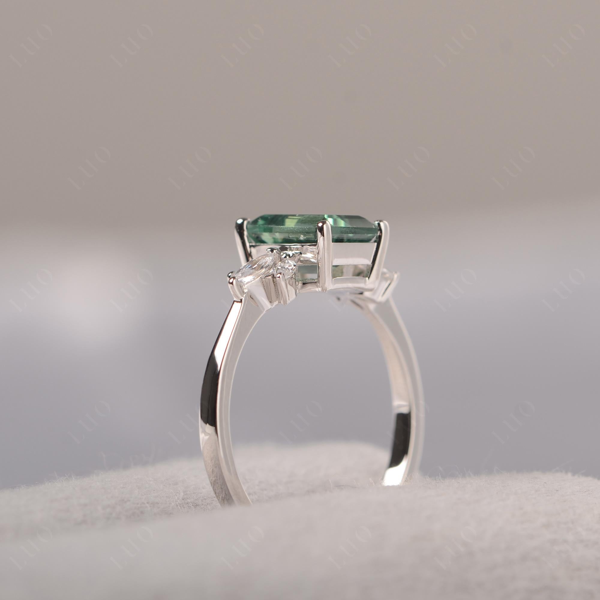 Lab Green Sapphire Ring Emerald Cut Wedding Ring - LUO Jewelry