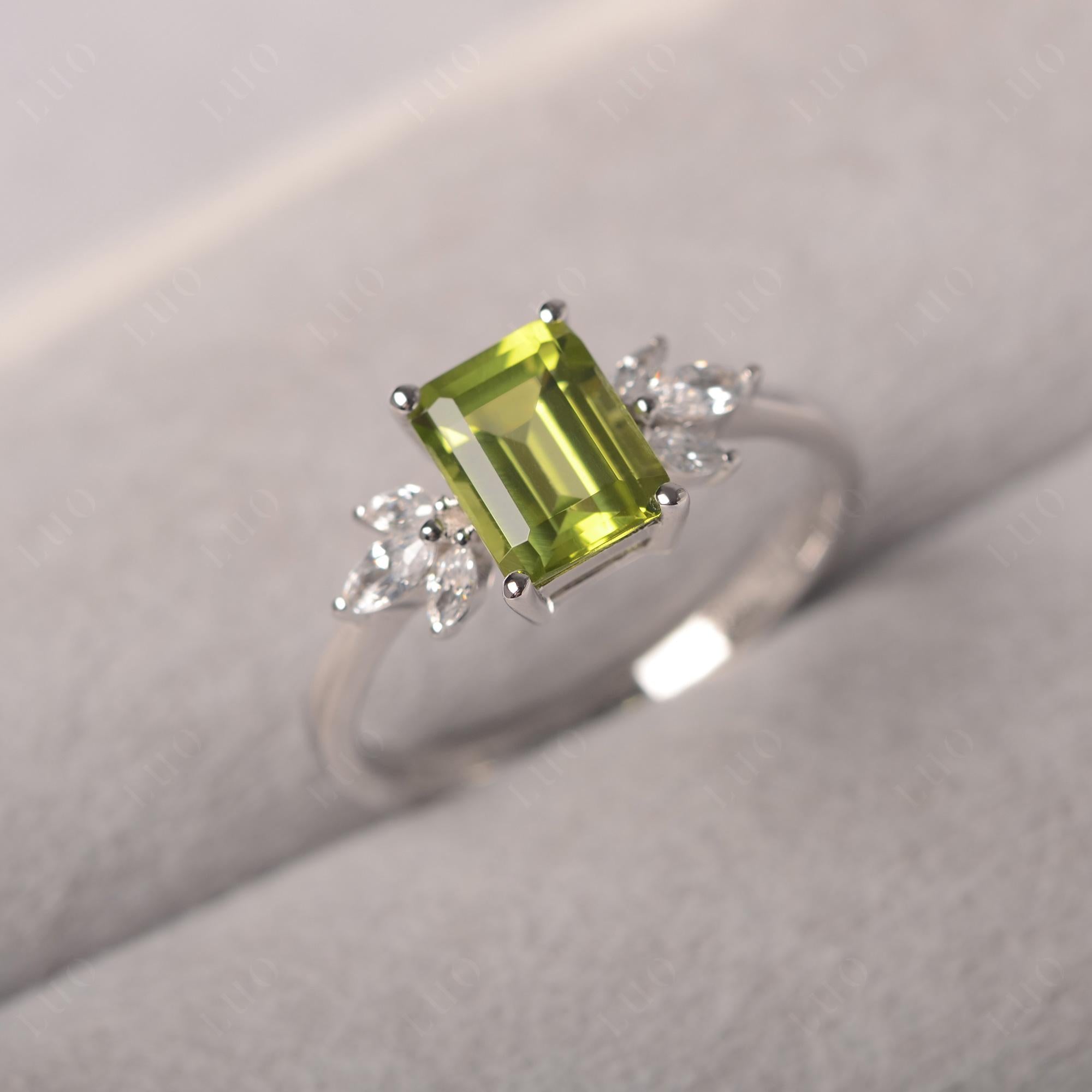 Peridot Ring Emerald Cut Wedding Ring - LUO Jewelry