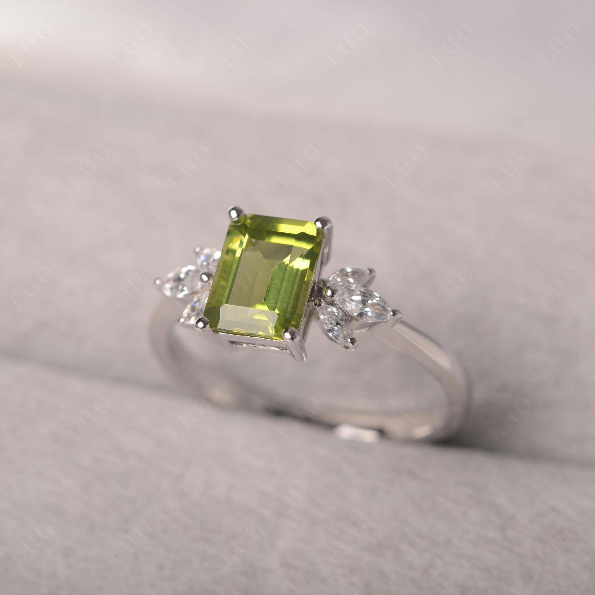 Peridot Ring Emerald Cut Wedding Ring - LUO Jewelry