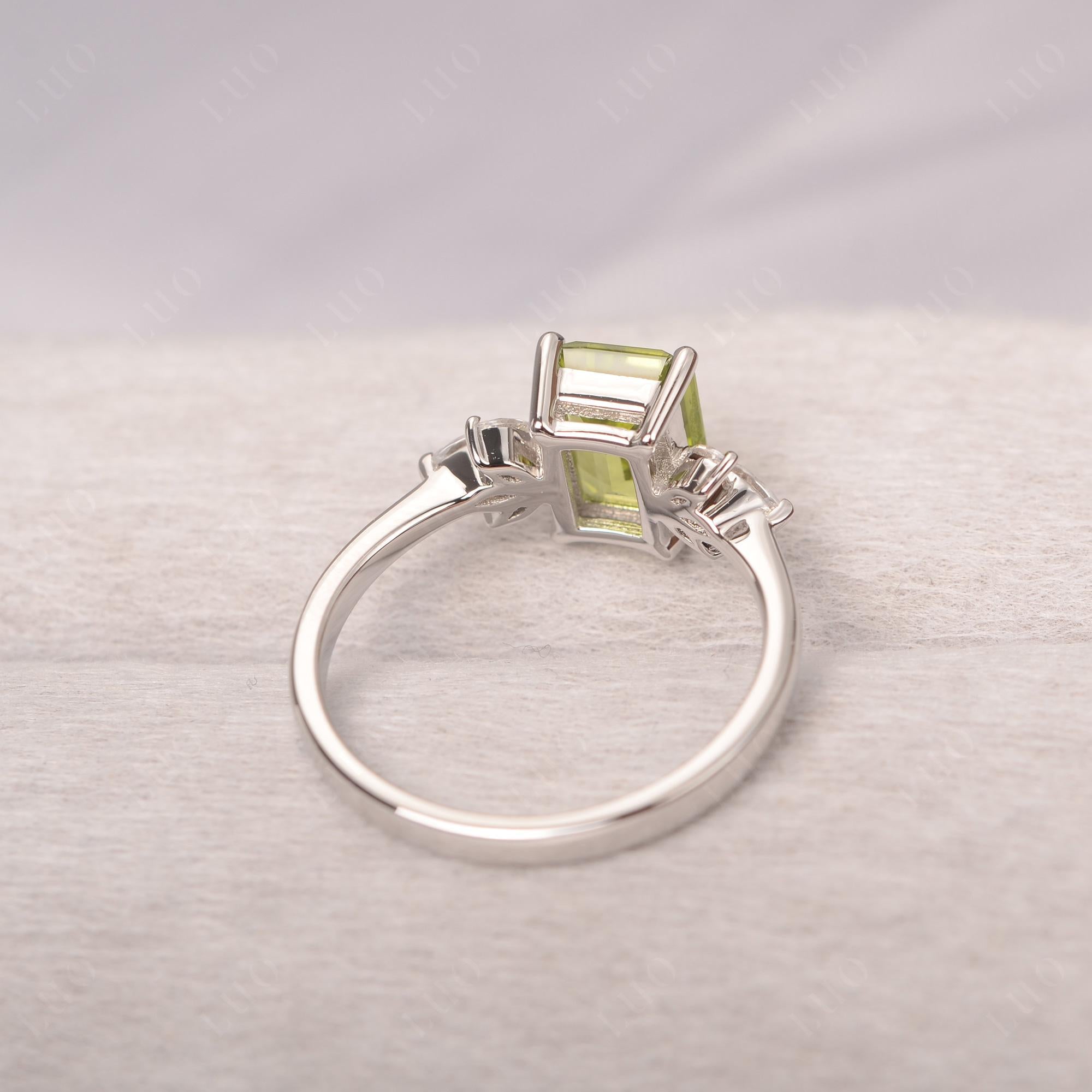 Peridot Ring Emerald Cut Wedding Ring - LUO Jewelry