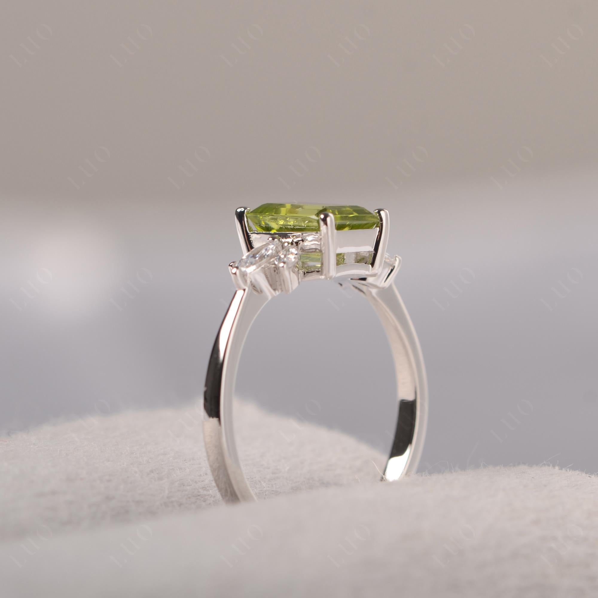 Peridot Ring Emerald Cut Wedding Ring - LUO Jewelry