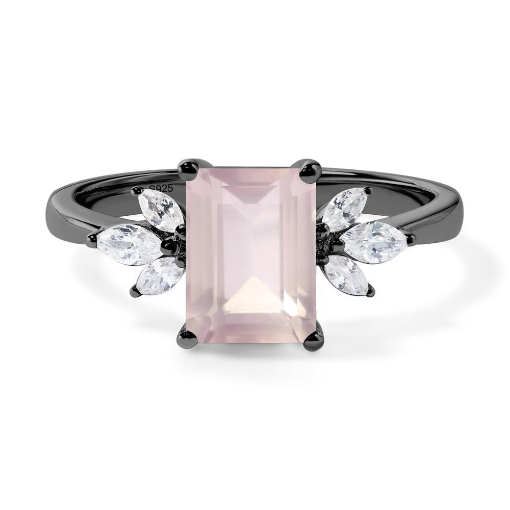 Rose Quartz Ring Emerald Cut Wedding Ring - LUO Jewelry #metal_black finish sterling silver