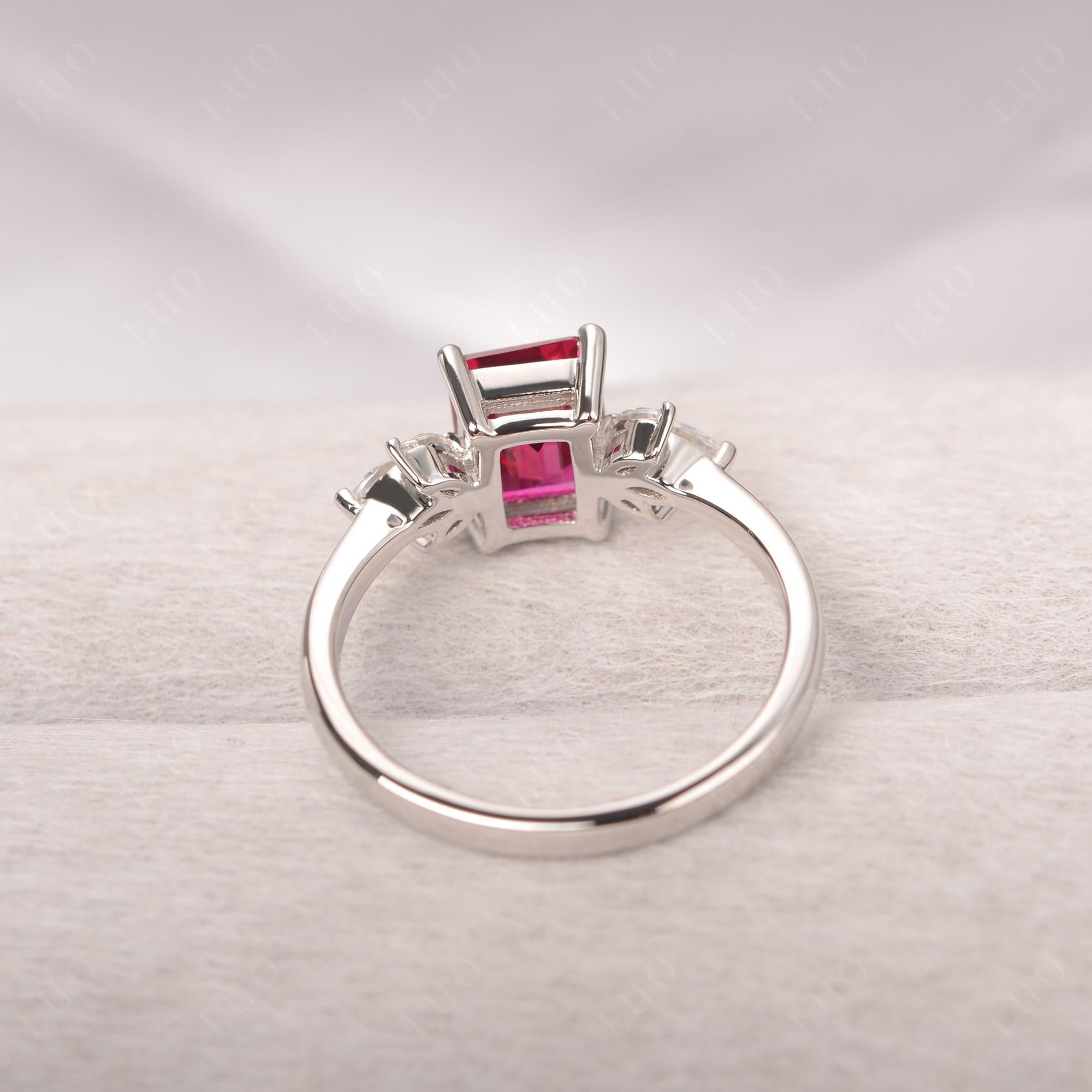 Lab Ruby Ring Emerald Cut Wedding Ring - LUO Jewelry