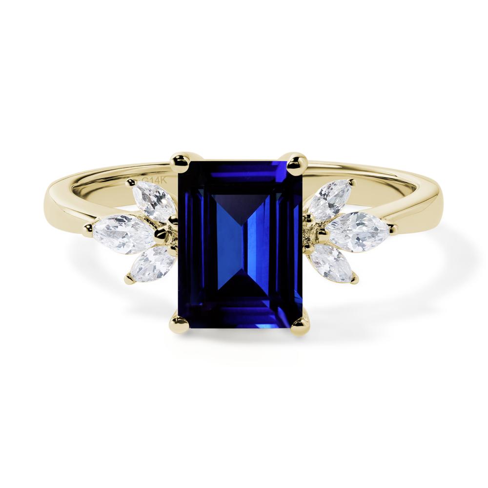Lab Created Sapphire Ring Emerald Cut Wedding Ring - LUO Jewelry #metal_14k yellow gold