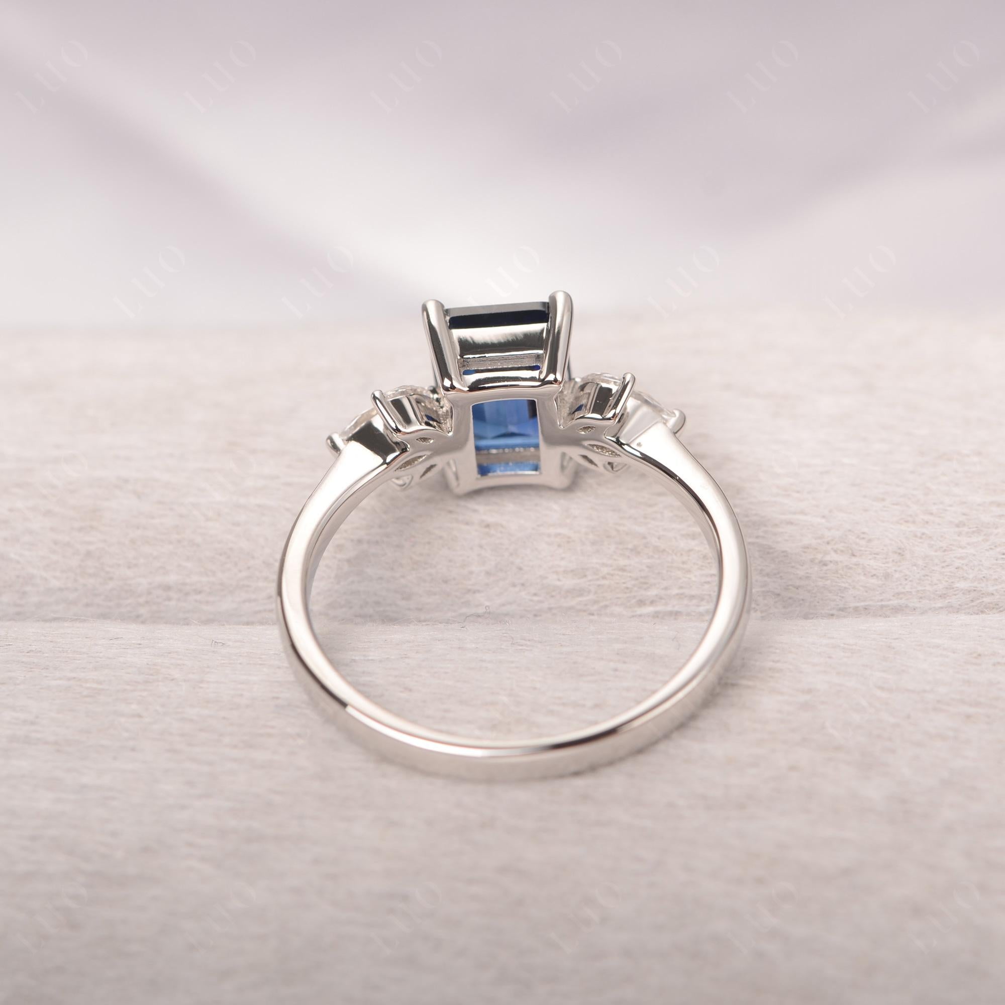 Lab Created Sapphire Ring Emerald Cut Wedding Ring - LUO Jewelry