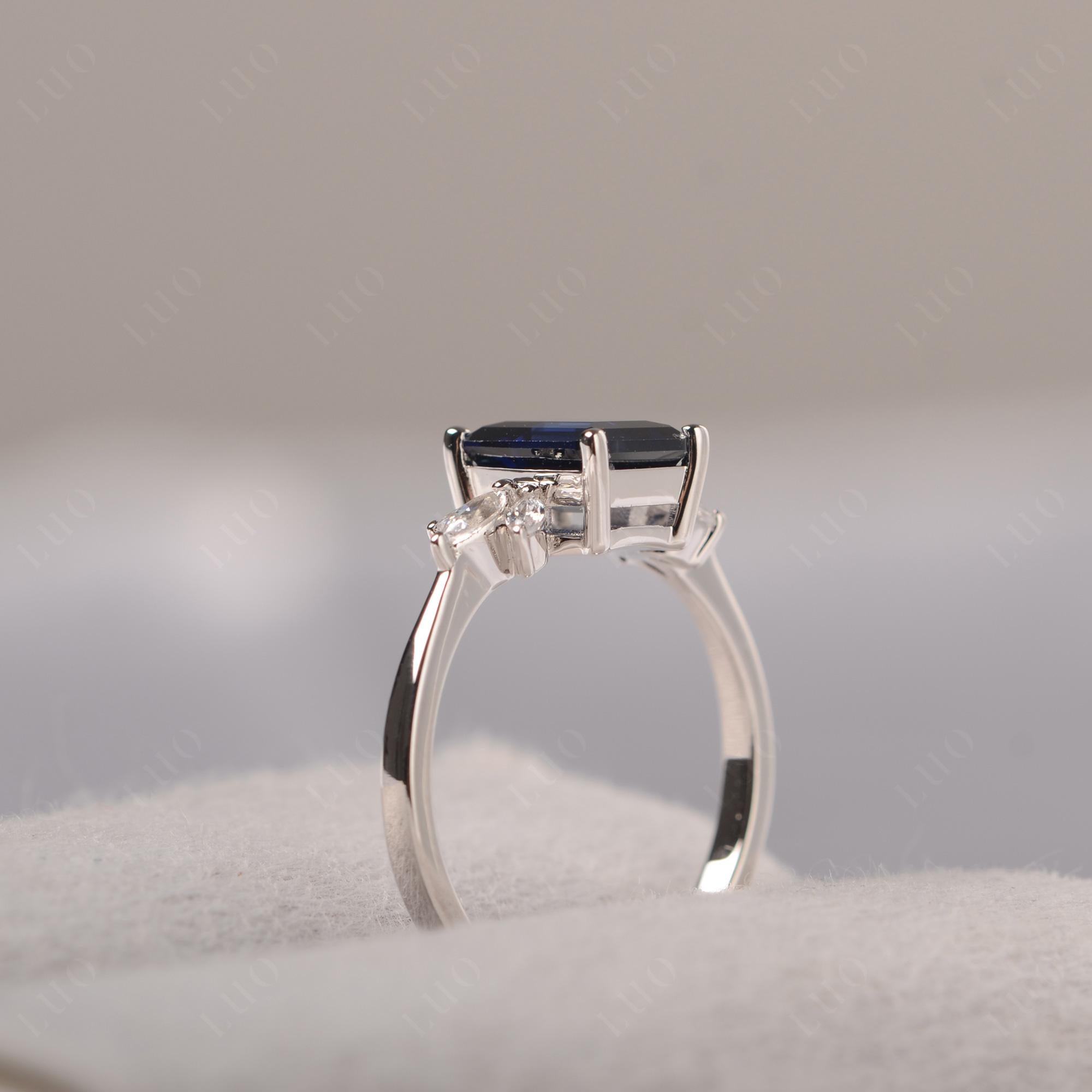 Lab Created Sapphire Ring Emerald Cut Wedding Ring - LUO Jewelry