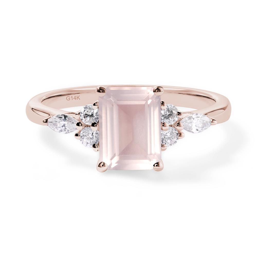 Simple Emerald Cut Rose Quartz Ring - LUO Jewelry #metal_14k rose gold