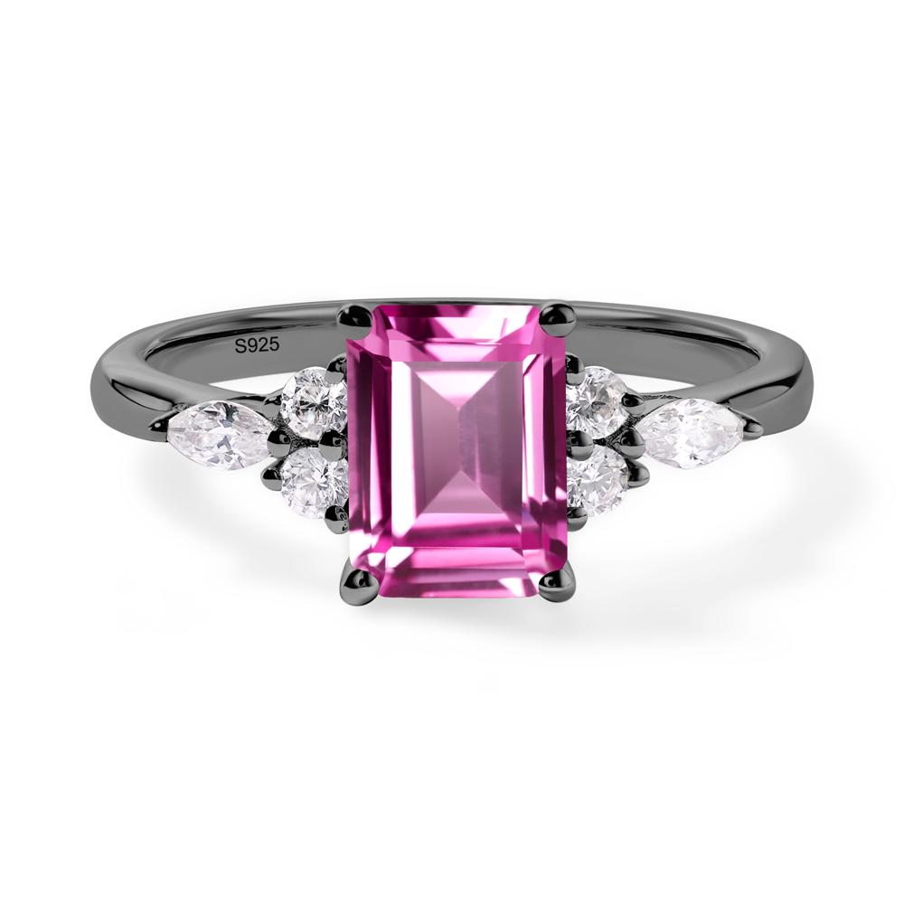Simple Emerald Cut Pink Sapphire Ring - LUO Jewelry #metal_black finish sterling silver