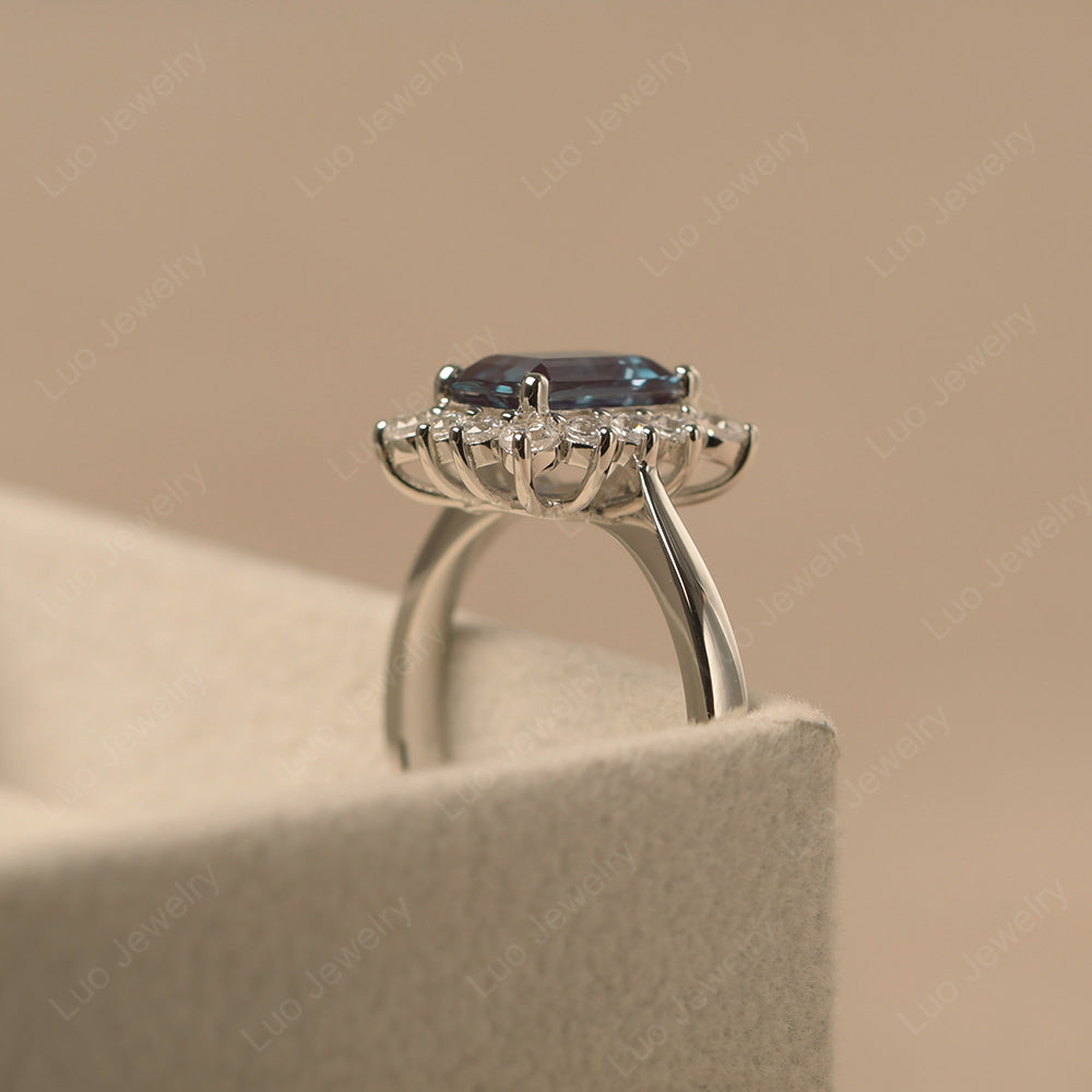 Alexandrite Emerald Cut Halo Engagement Rings - LUO Jewelry