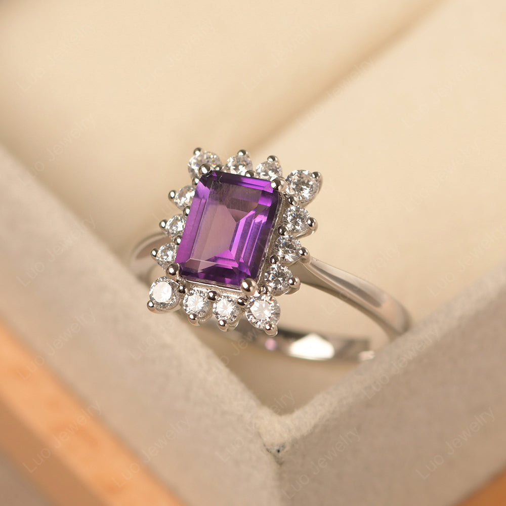 Amethyst Emerald Cut Halo Engagement Rings - LUO Jewelry