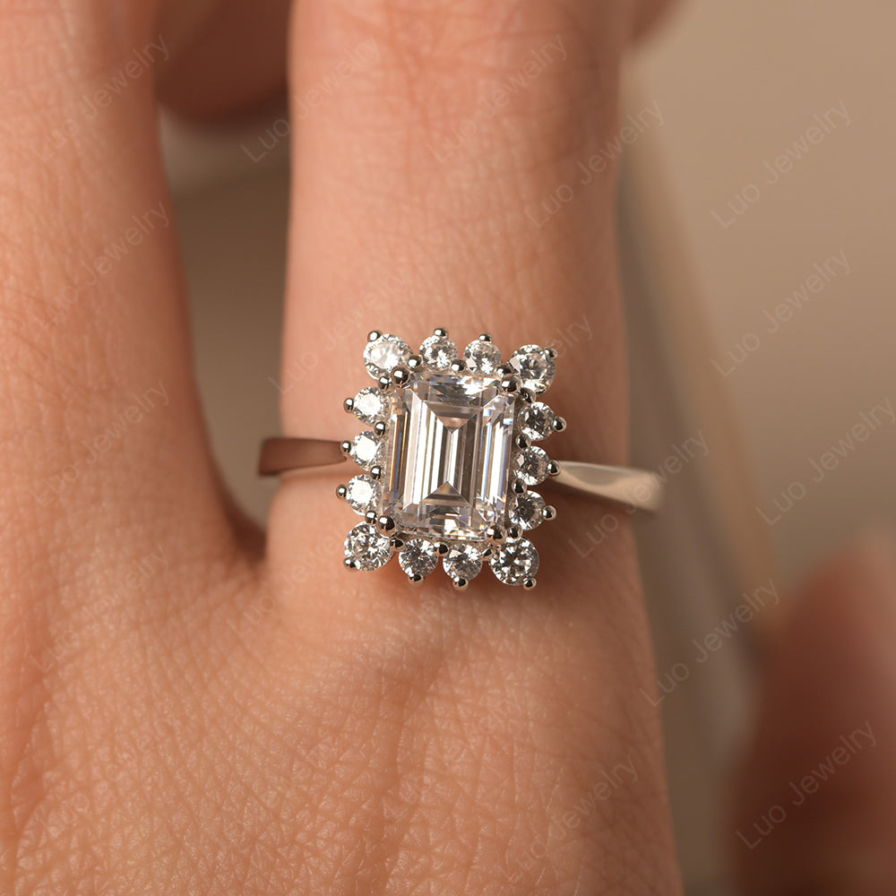 Cubic Zirconia Emerald Cut Halo Engagement Rings - LUO Jewelry
