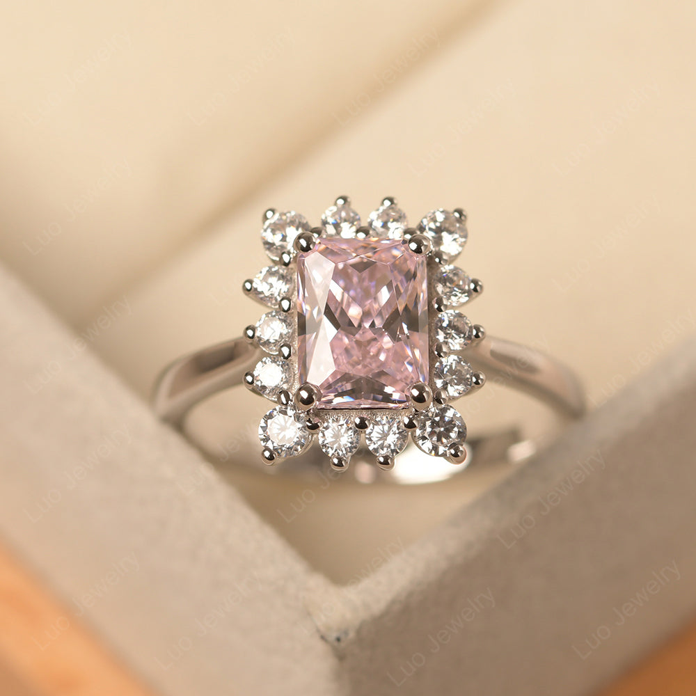 Cubic Zirconia Emerald Cut Halo Engagement Rings - LUO Jewelry