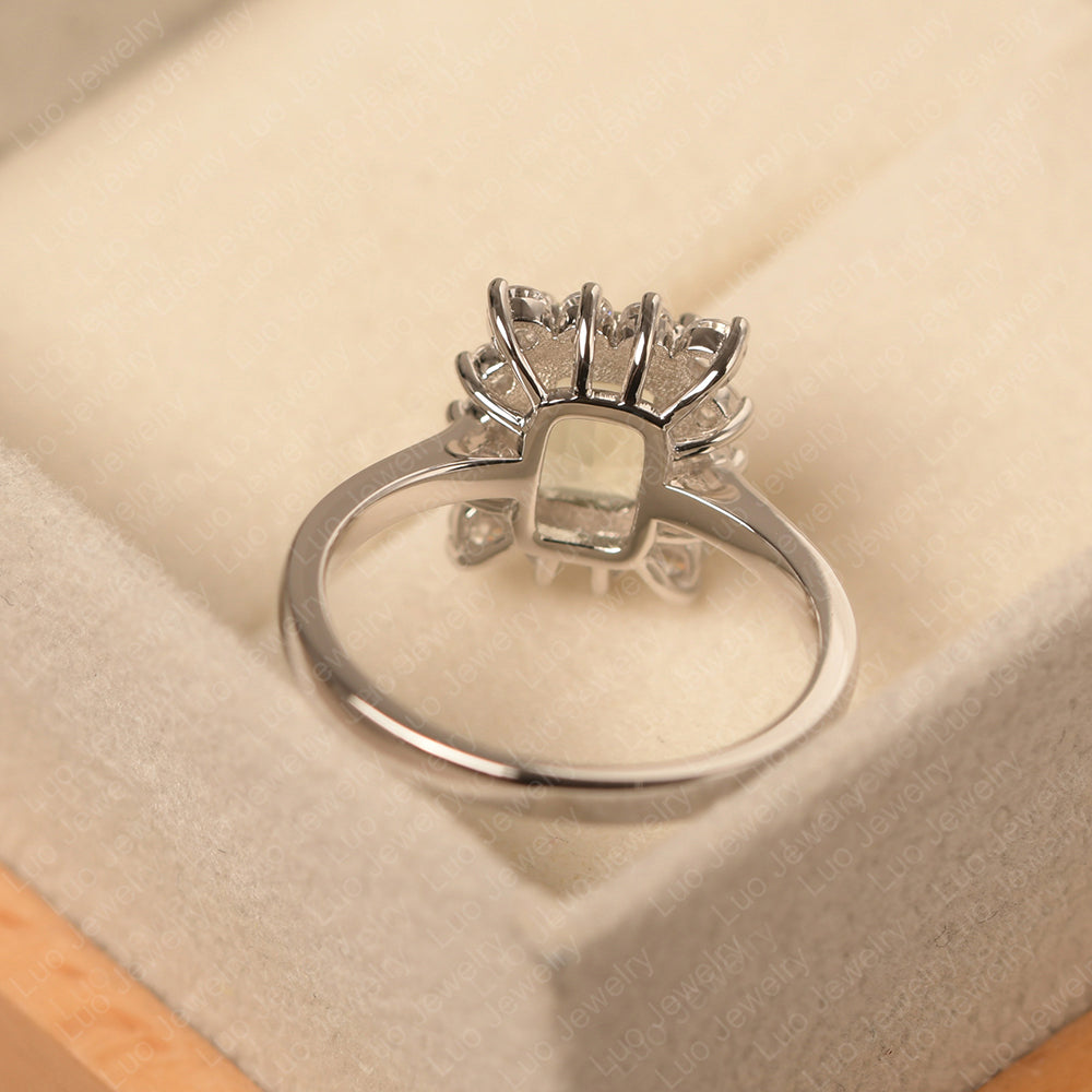 Green Amethyst Emerald Cut Halo Engagement Rings - LUO Jewelry