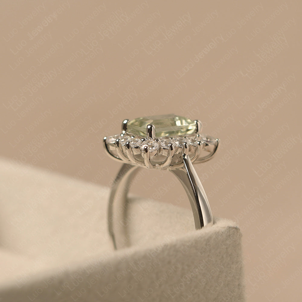 Green Amethyst Emerald Cut Halo Engagement Rings - LUO Jewelry