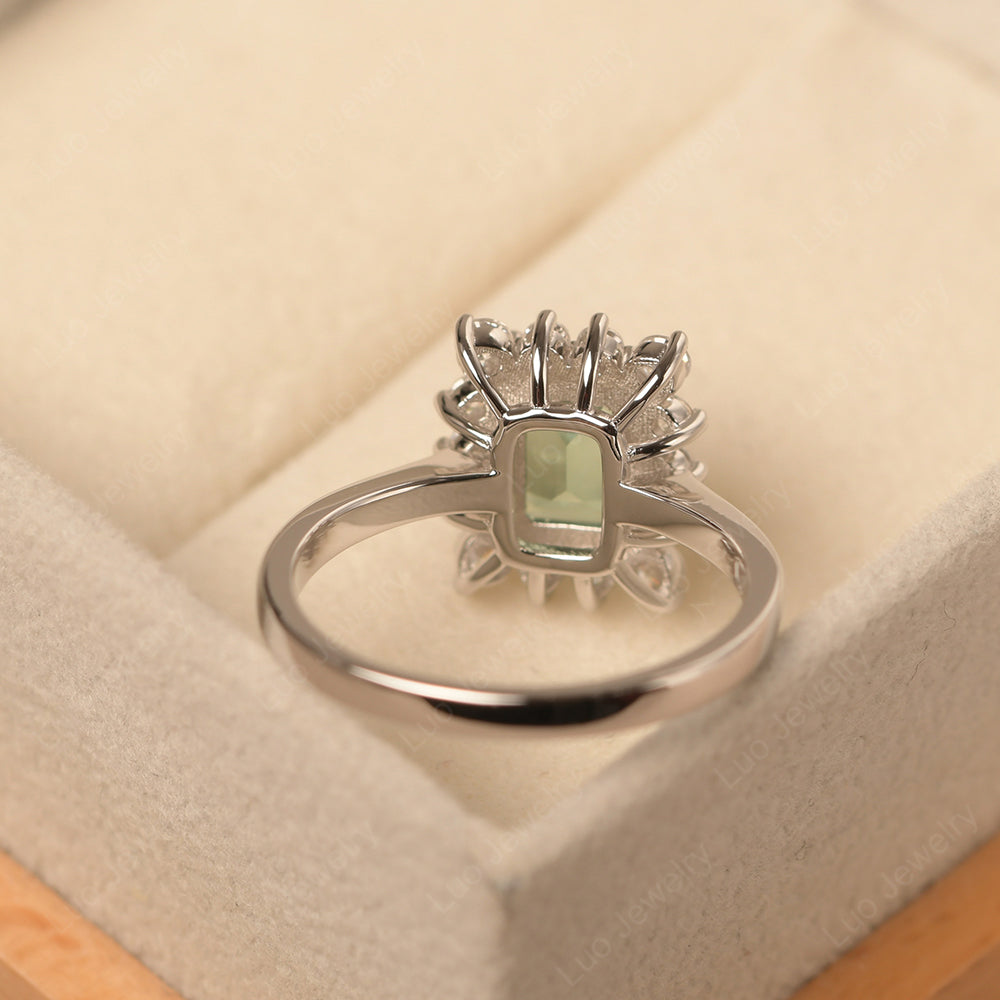 Green Sapphire Emerald Cut Halo Engagement Rings - LUO Jewelry