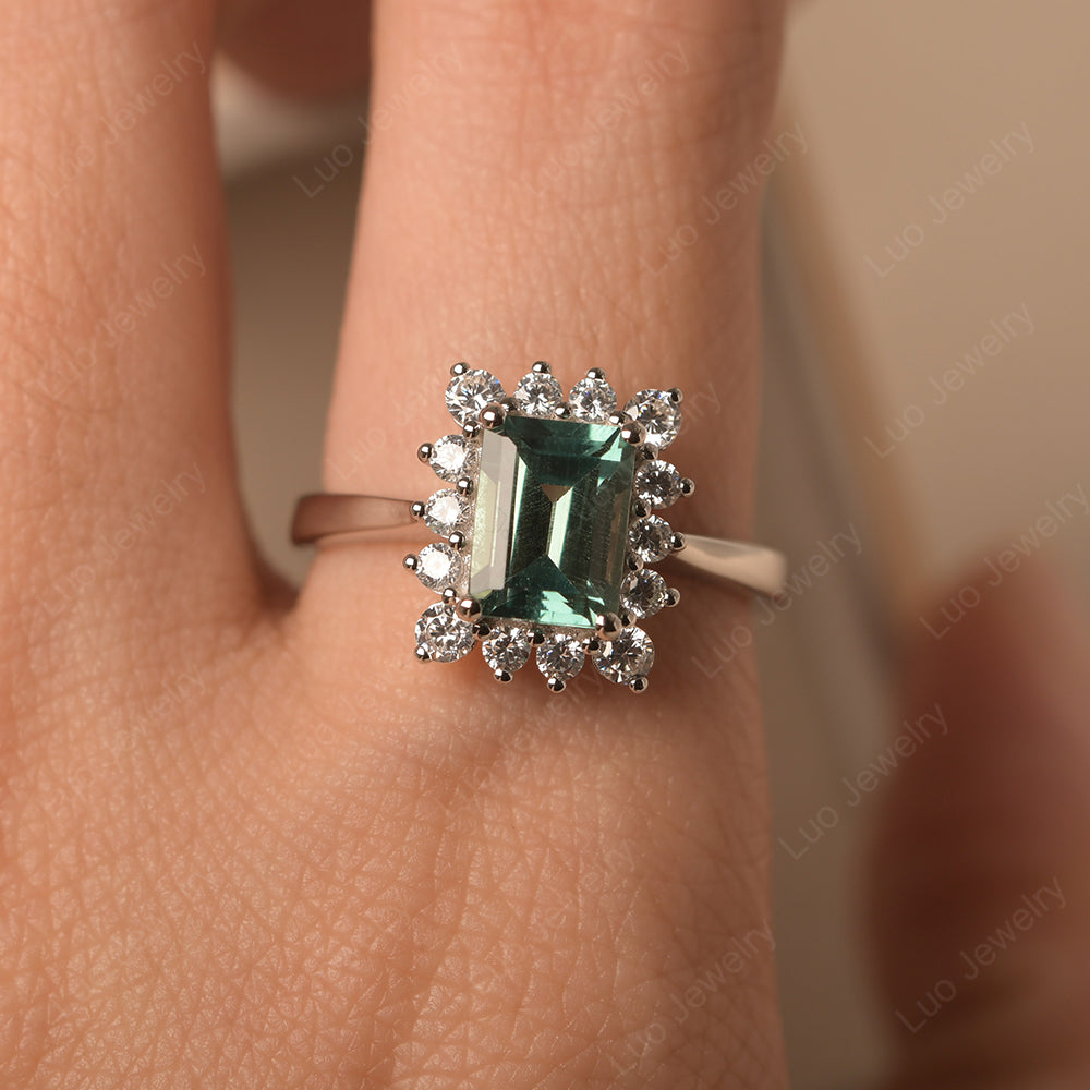 Green Sapphire Emerald Cut Halo Engagement Rings - LUO Jewelry