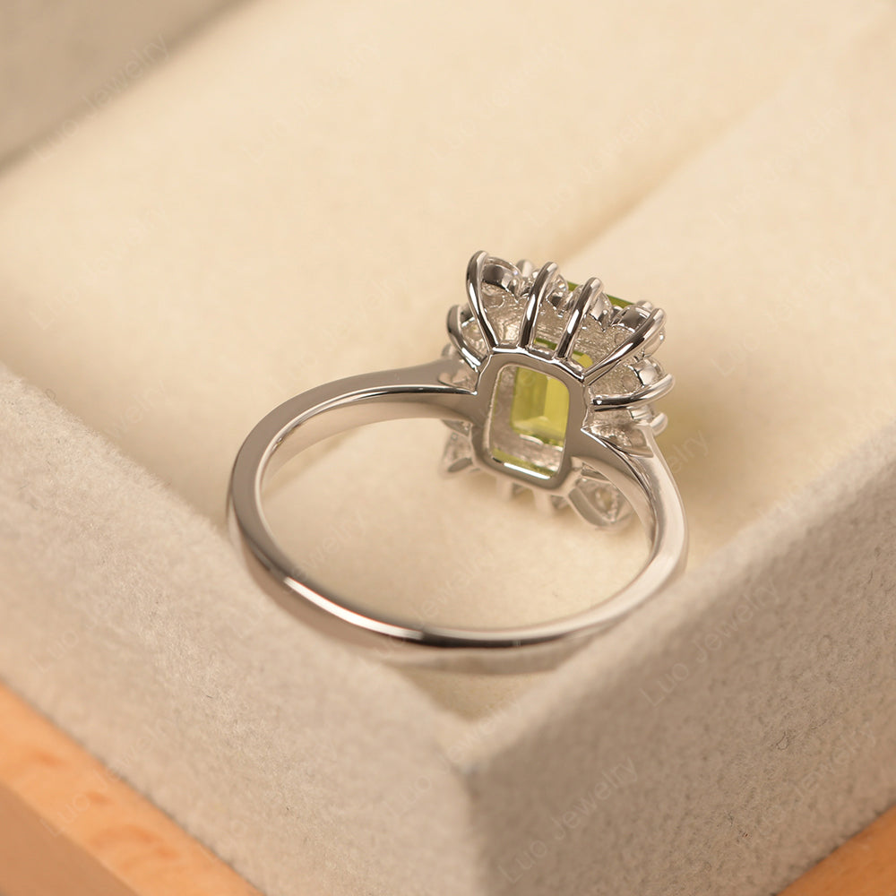 Peridot Emerald Cut Halo Engagement Rings - LUO Jewelry