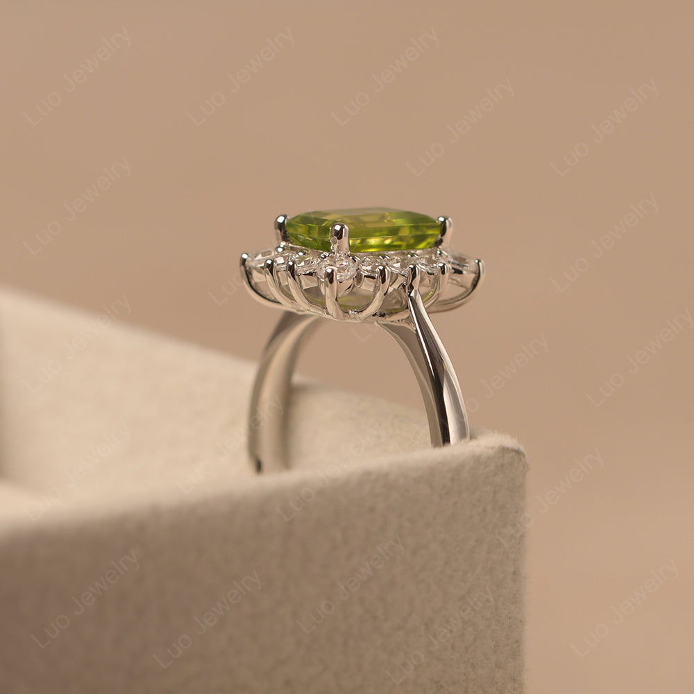 Peridot Emerald Cut Halo Engagement Rings - LUO Jewelry