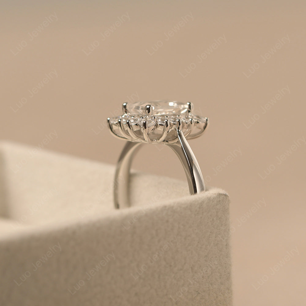 White Topaz Emerald Cut Halo Engagement Rings - LUO Jewelry