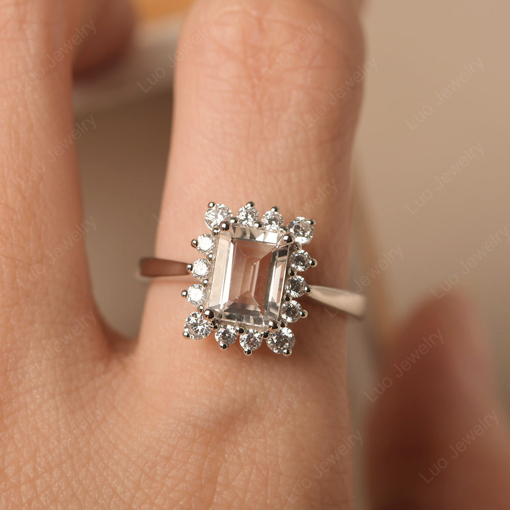 White Topaz Emerald Cut Halo Engagement Rings - LUO Jewelry