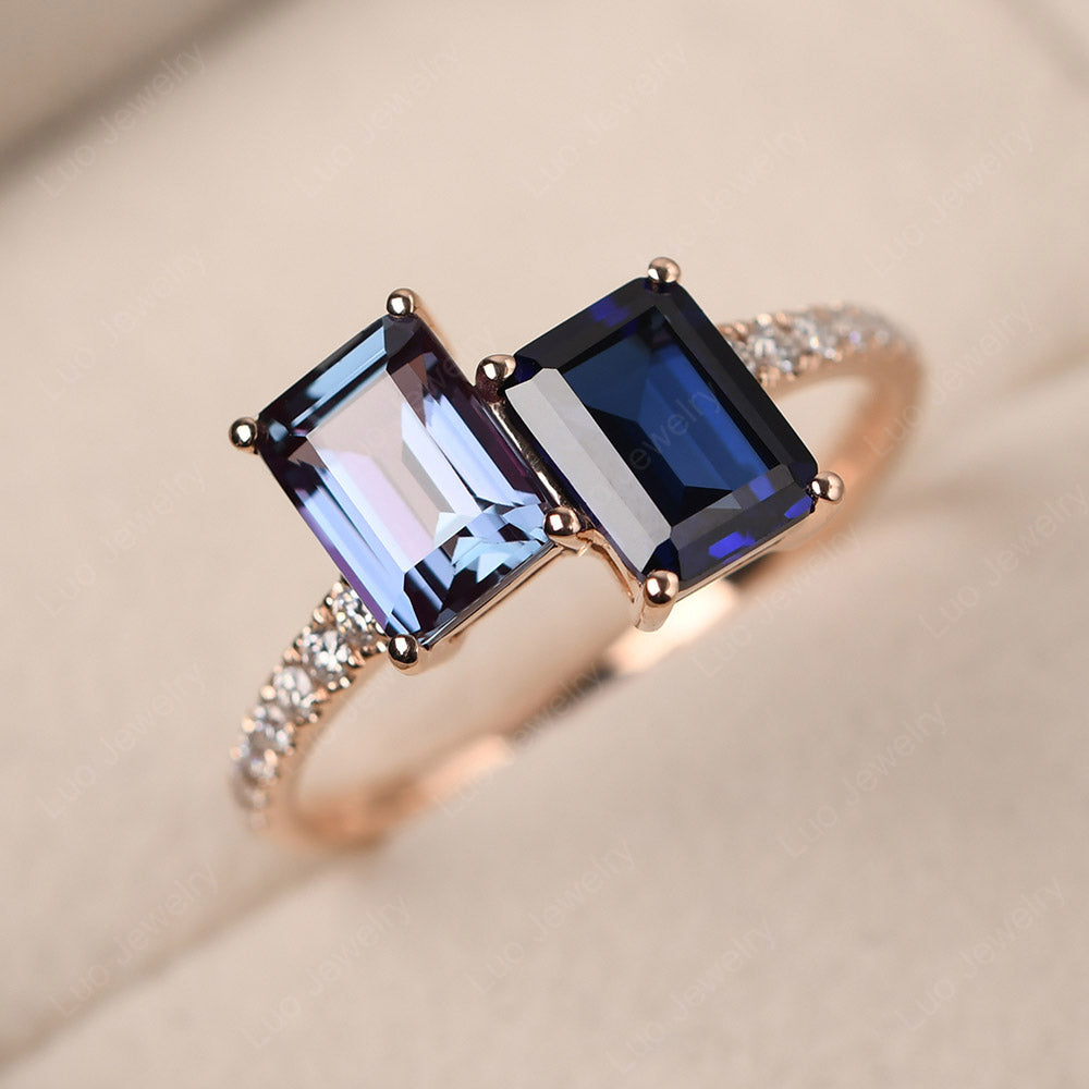 Alexandrite and Sapphire Toi Et Moi Ring