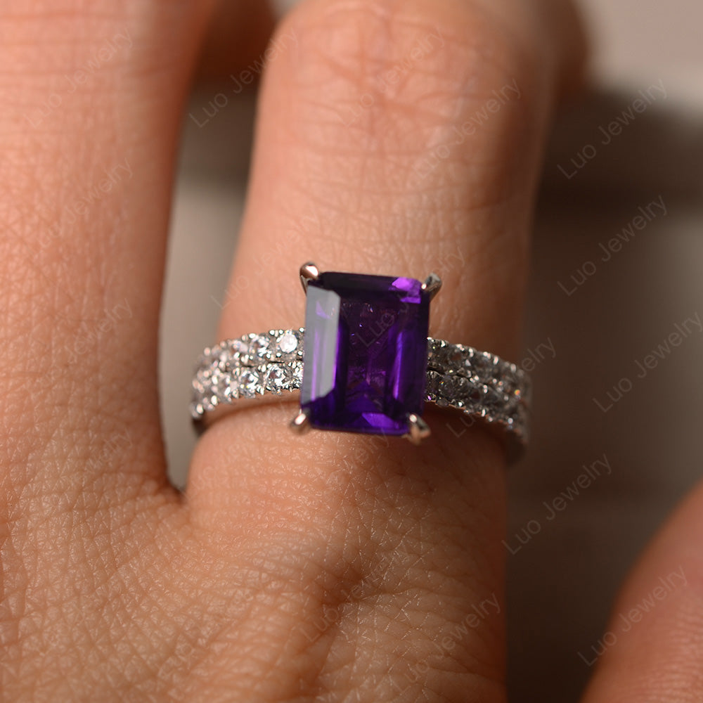 Emerald Cut Amethyst Bridal Set Wedding Ring - LUO Jewelry