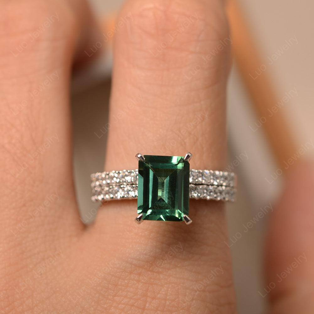 Emerald Cut Green Sapphire Bridal Set Wedding Ring - LUO Jewelry