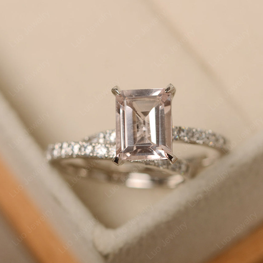 Emerald Cut Morganite Bridal Set Wedding Ring - LUO Jewelry