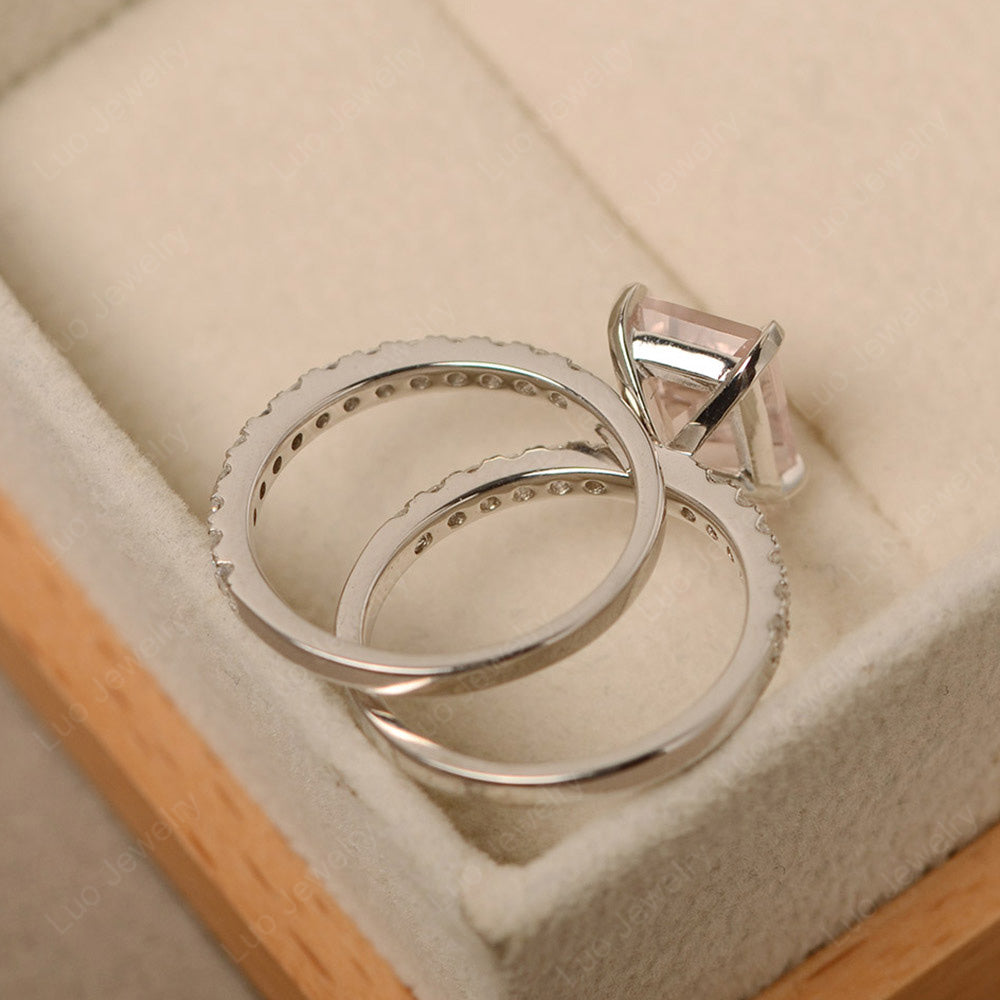 Emerald Cut Morganite Bridal Set Wedding Ring - LUO Jewelry
