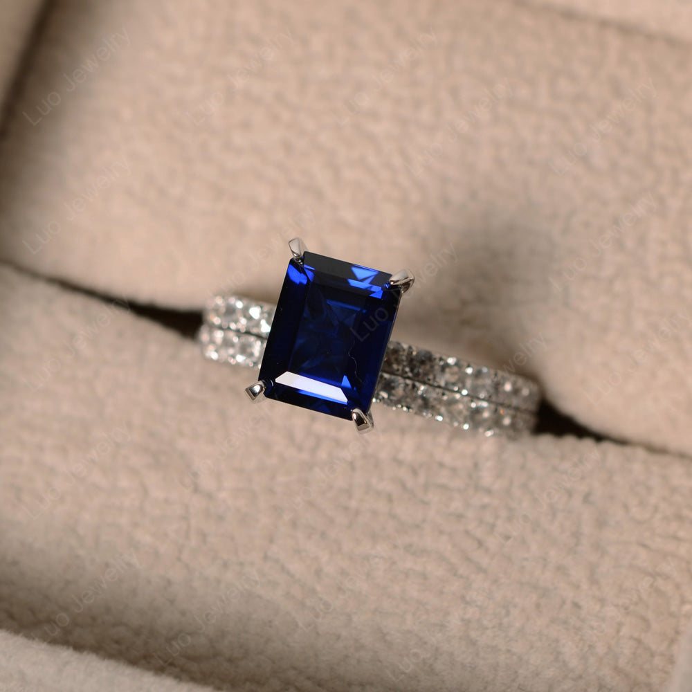 Emerald Cut Lab Sapphire Bridal Set Wedding Ring - LUO Jewelry