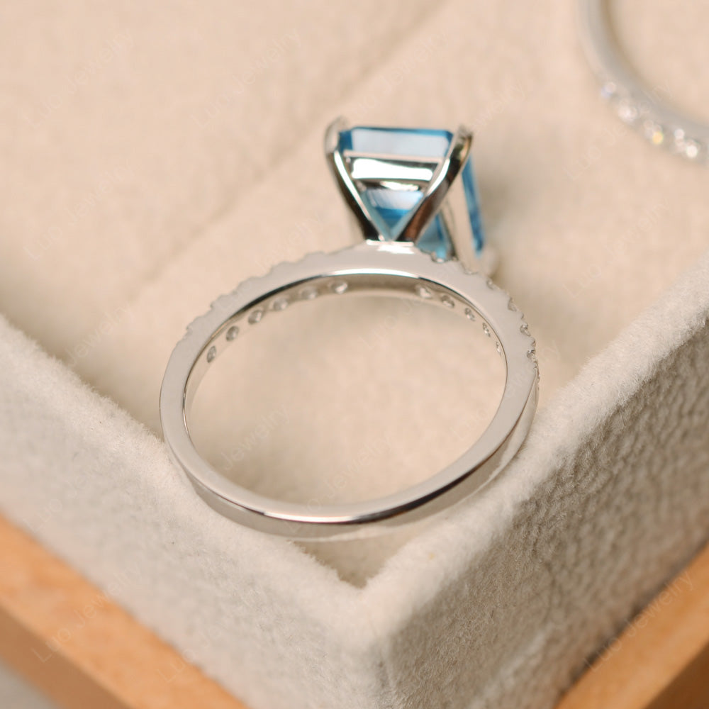 Emerald Cut Swiss Blue Topaz Bridal Set Wedding Ring - LUO Jewelry