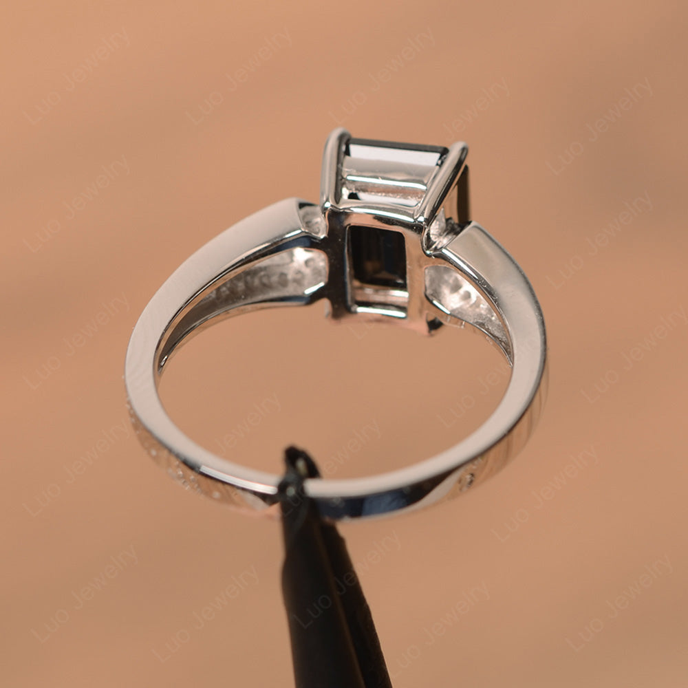 Emerald Cut Black Spinel Wedding Ring White Gold - LUO Jewelry