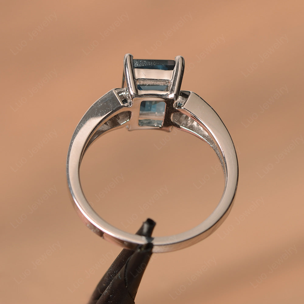 Emerald Cut London Blue Topaz Wedding Ring White Gold - LUO Jewelry