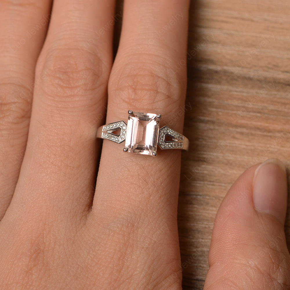Emerald Cut Morganite Wedding Ring White Gold - LUO Jewelry