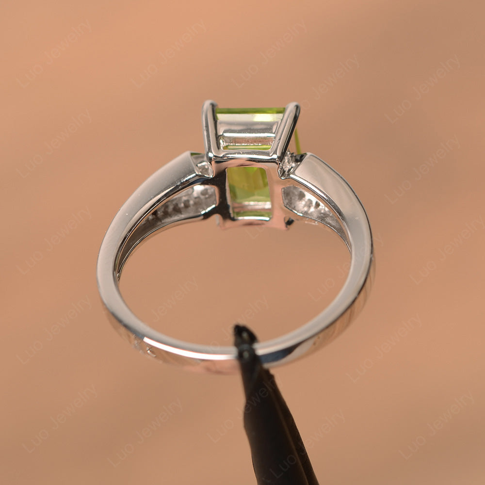 Emerald Cut Peridot Wedding Ring White Gold - LUO Jewelry