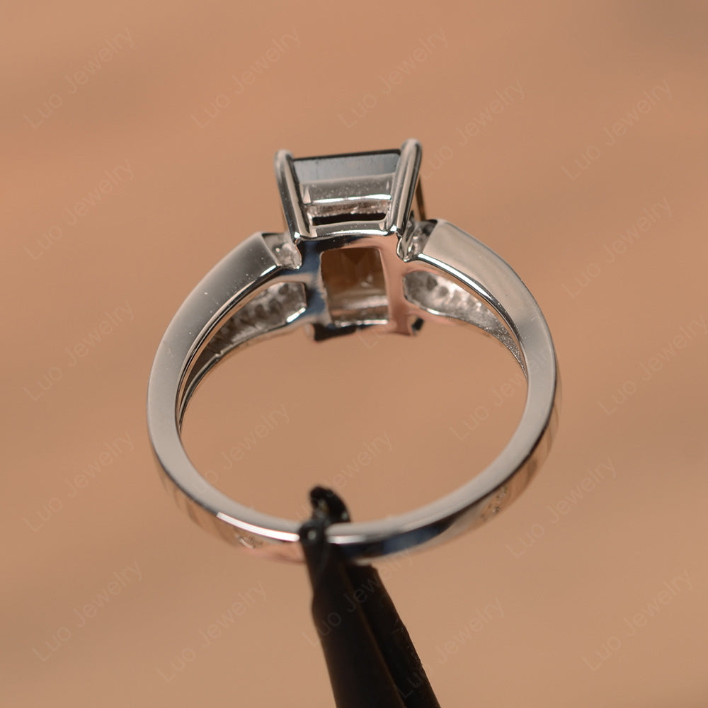 Emerald Cut Smoky Quartz Wedding Ring White Gold - LUO Jewelry