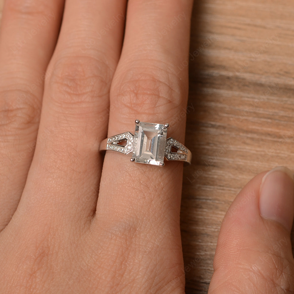 Emerald Cut White Topaz Wedding Ring White Gold - LUO Jewelry