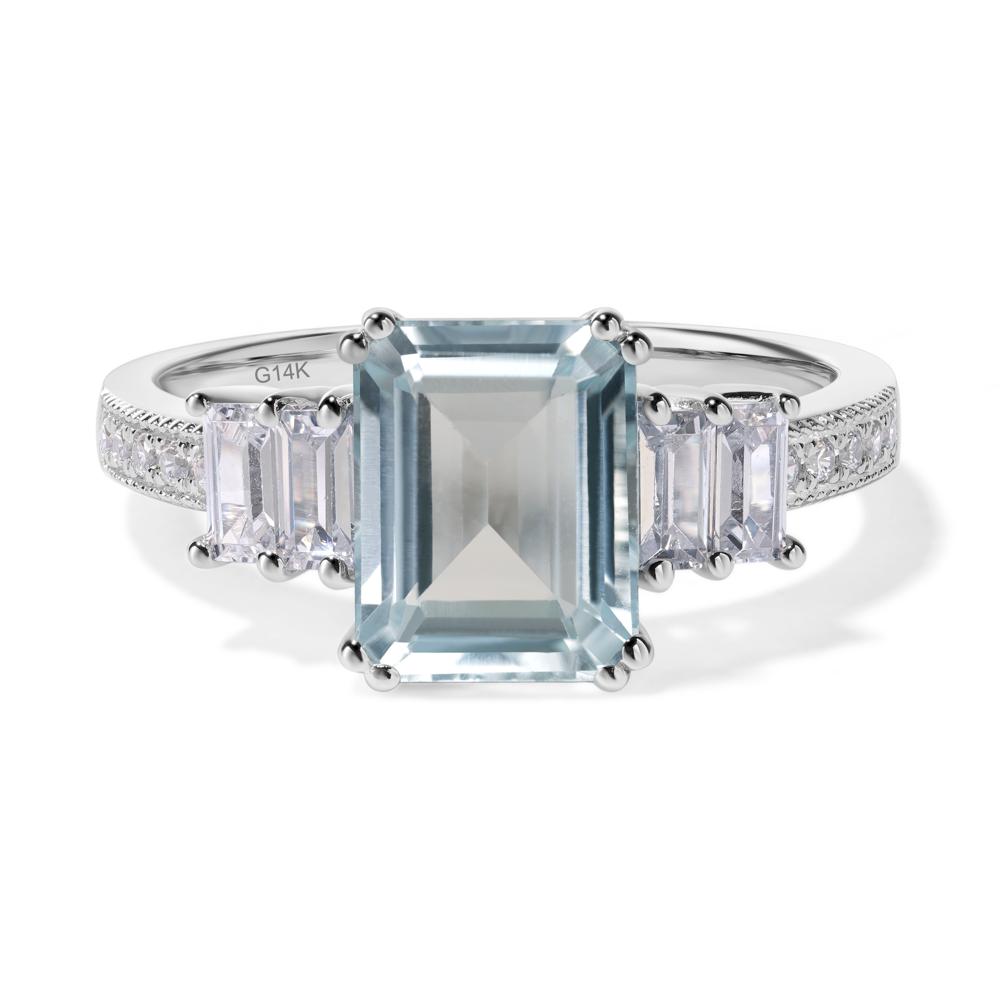 Emerald Cut Aquamarine Art Deco Milgrain Ring - LUO Jewelry #metal_14k white gold